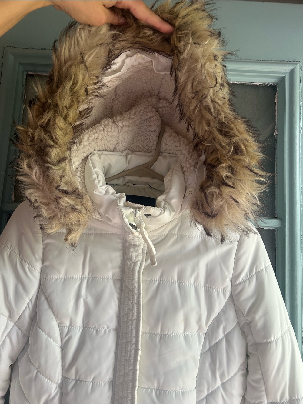 Vintage Y2K American Eagle Fur Hood Bomber Puffer Jacket Full Zip Coat White M - Picture 3 of 12